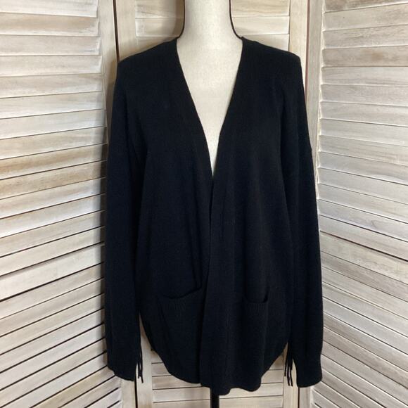 Minnie Rose 100% Cashmere Black Fringe Trim Open Cardigan XL NWT - Picture 3 of 11